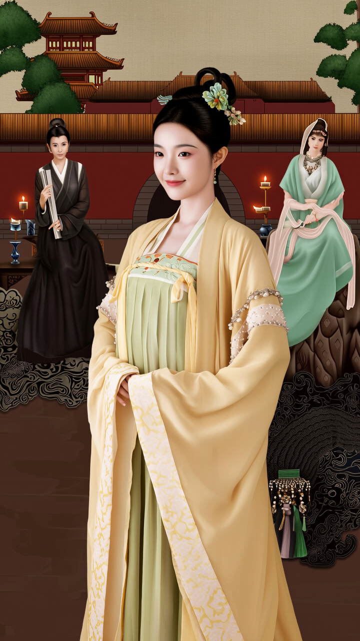 从夏朝到现代，根据文献描述把每个朝代最出名的美女画一幅现代图，一个朝代选择一个美女，要求穿自己朝代的衣服。