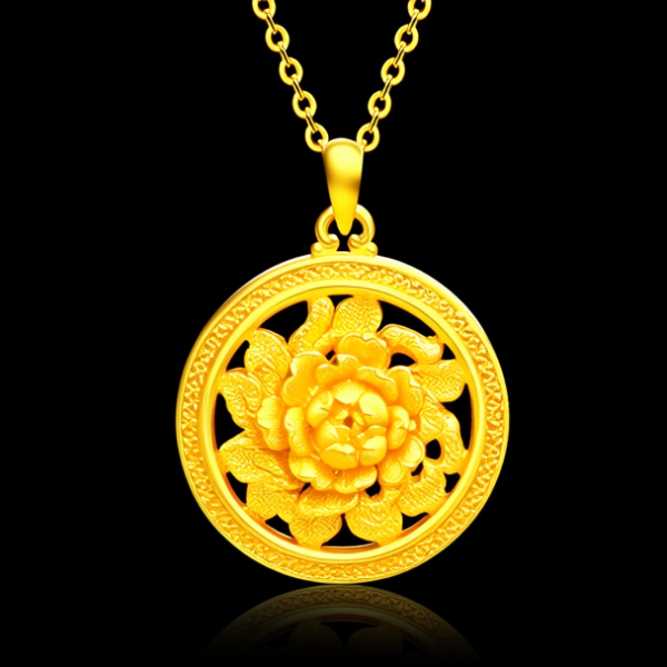 黄金花吊坠图片