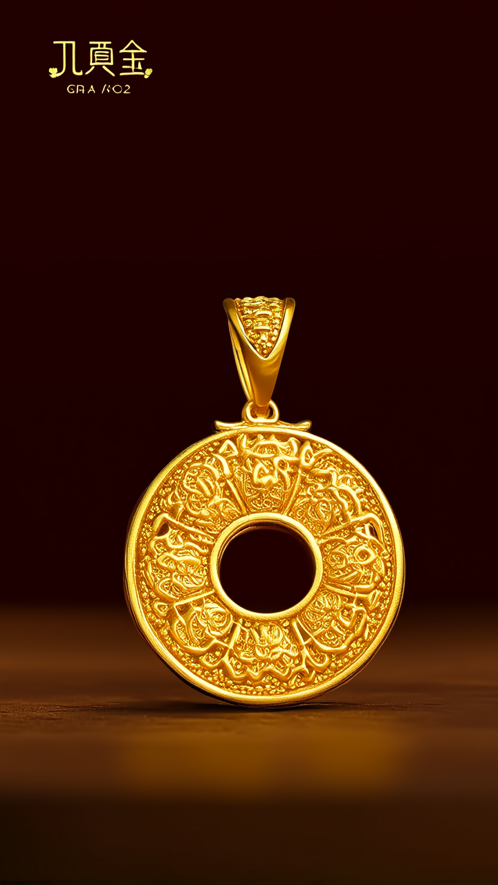 孔雀黄金吊坠图片