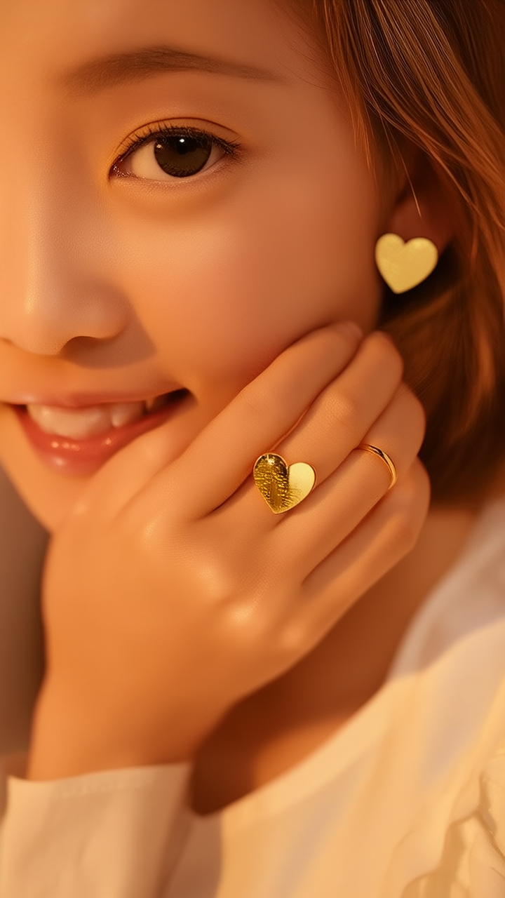 黄金爱心耳钉图片