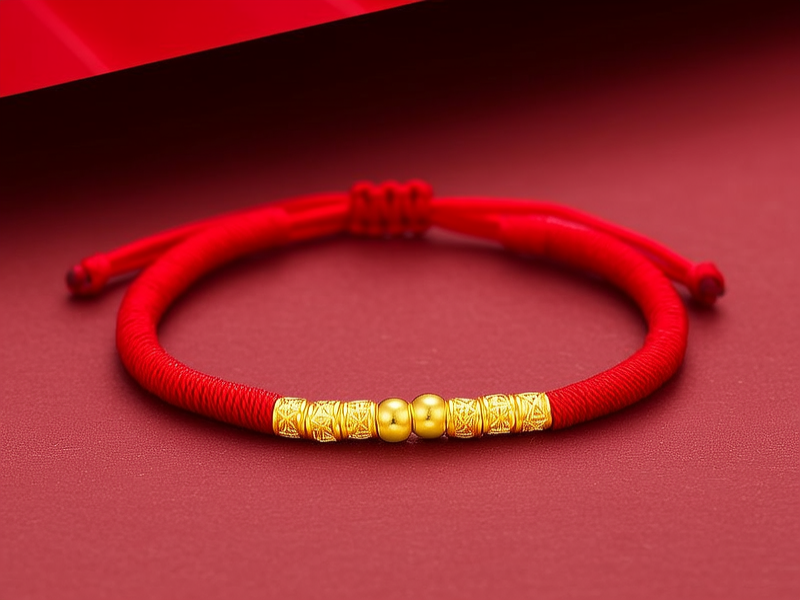 红绳配黄金手链图片