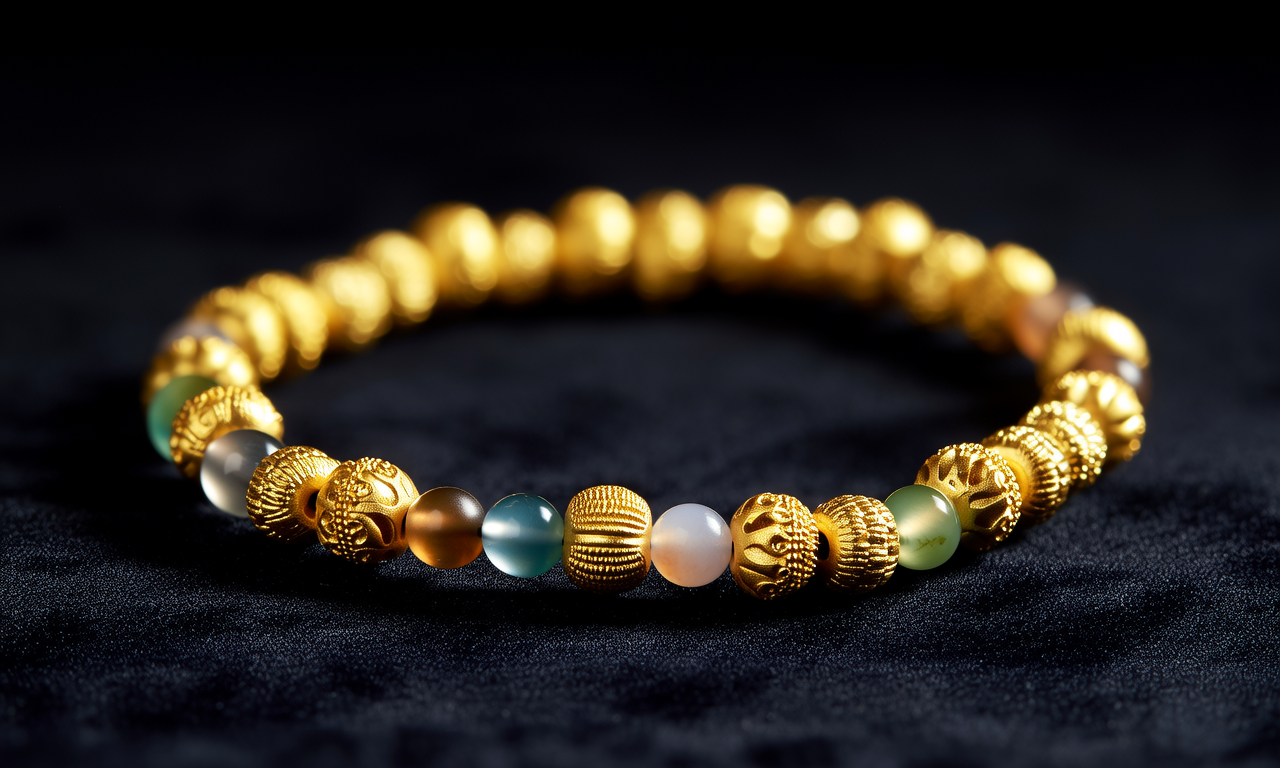 黄金配珠子手串图片