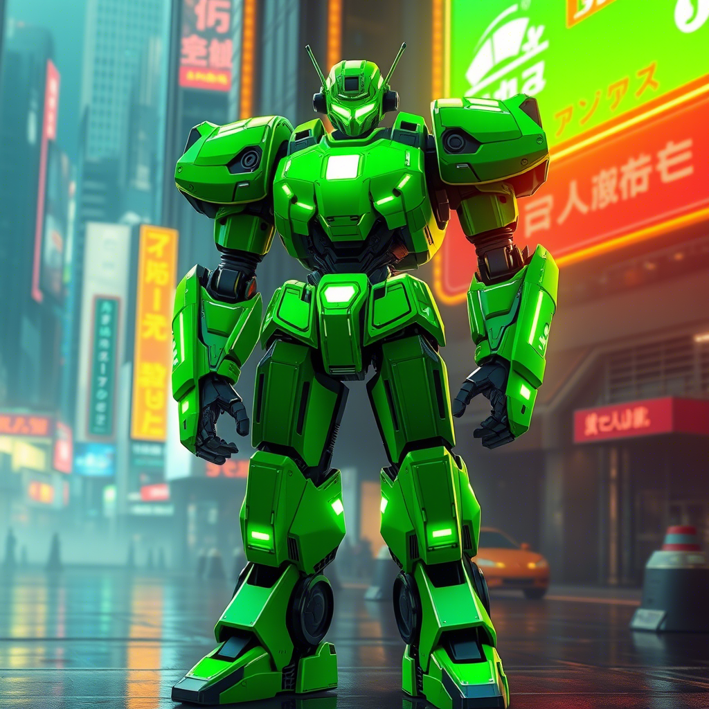 生成一张绿色机器人的图片。