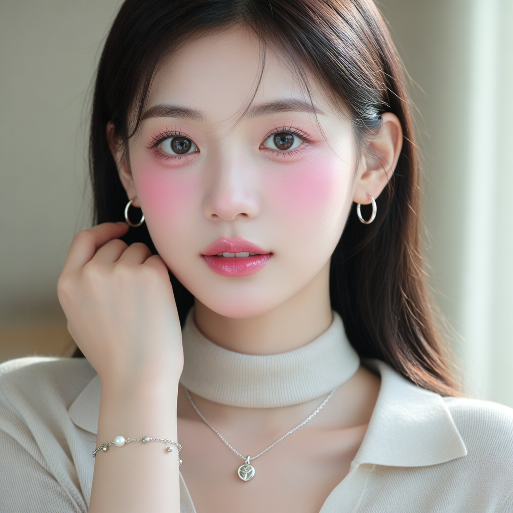 韩系美女，项链，耳环，手链。